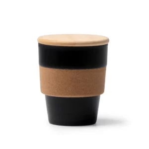 Vaso con tapa de bambú Stamina Lovren 1676, negro, vista frontal del producto