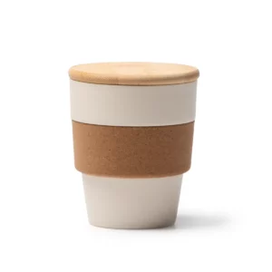 Vaso con tapa de bambú Stamina Lovren 1676, beige, vista frontal del producto