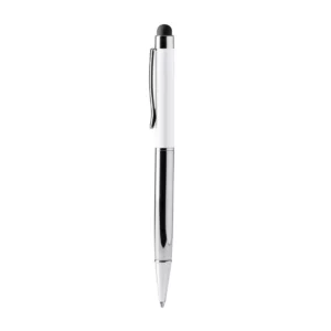 Bolígrafo con puntero Stamina Bravos 1678, blanco, vista frontal del bolígrafo