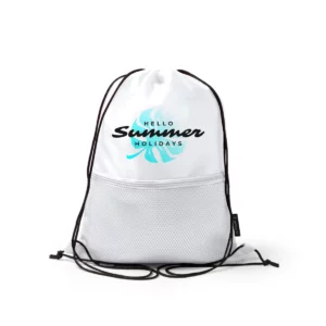 Mochila de cuerdas Stamina Milak 1681, blanco, ejemplo de personalización sobre la mochila blanca