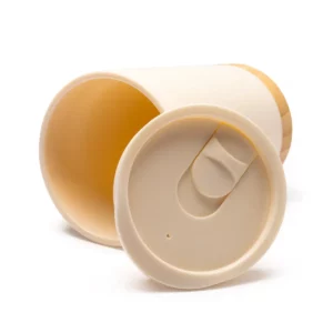 Vaso de doble pared Stamina Mirin 1686, beige, vista del vaso tumbado junto a la tapa