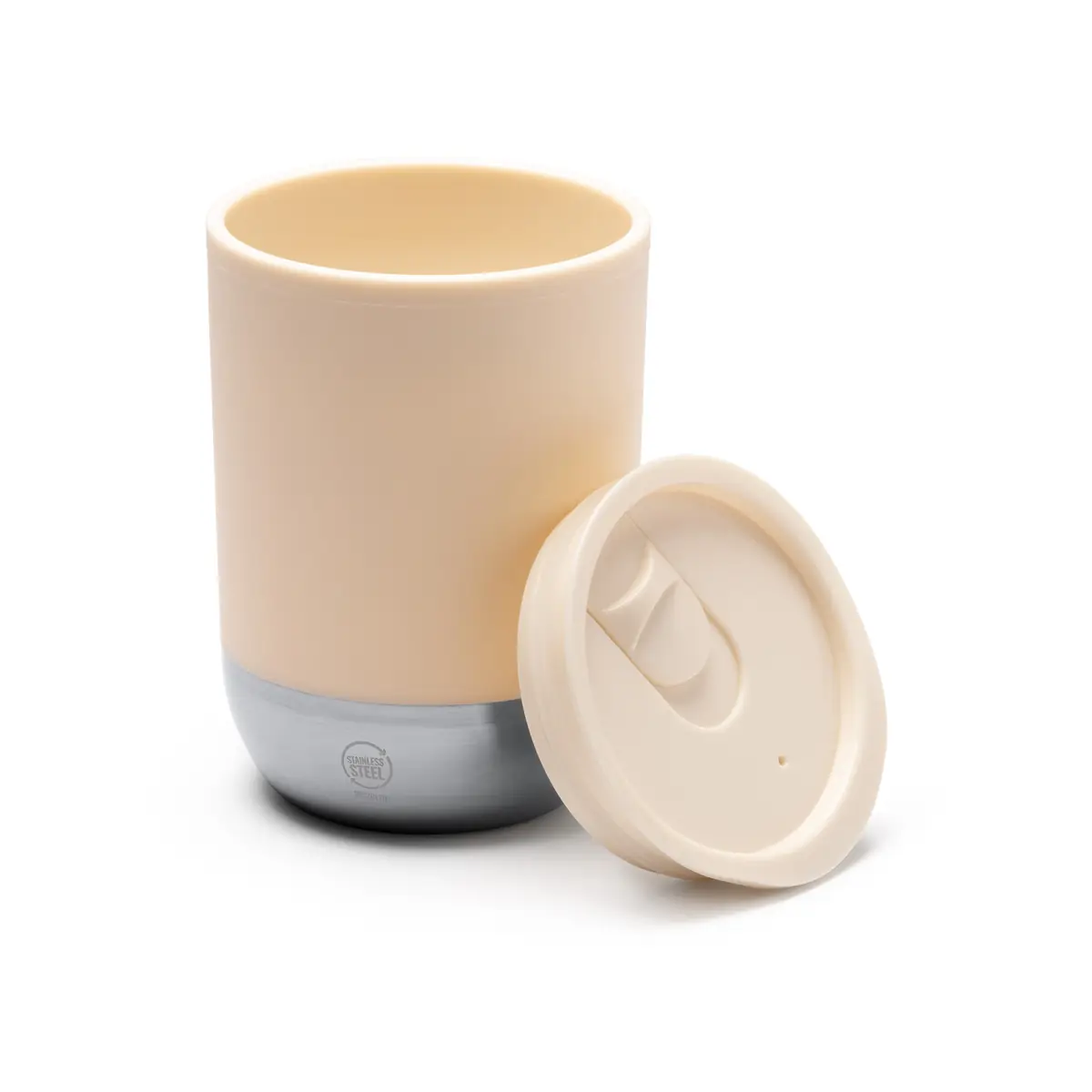 Vaso de doble pared Stamina Linde 1687 5 Vaso de doble pared Stamina Linde 1687, beige, vista del vaso abierto junto a la tapa