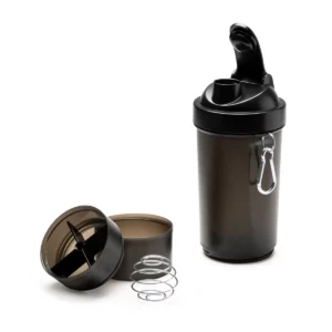 Shaker Stamina Reily 1699, negro, vista del shaker con los compartimentos y el agitador desmontados