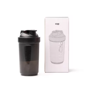 Shaker Stamina Reily 1699, negro, vista del cuerpo del shaker junto a su caja de diseño