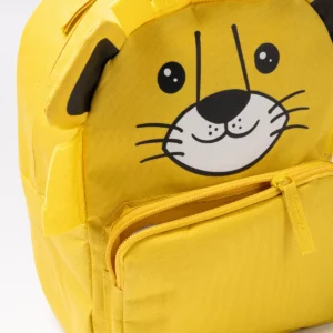 Mochila infantil Stamina Bingo 1710, amarillo, detalle del diseño de animal y bolsillo frontal