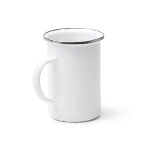 Taza metálica Stamina Alepo 1711, blanco, vista de la taza en perspectiva