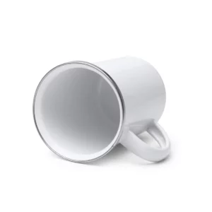 Taza metálica Stamina Alepo 1711, blanco, vista de la taza tumbada con el interior visible