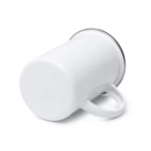 Taza metálica Stamina Alepo 1711, blanco, vista de la base de la taza tumbada