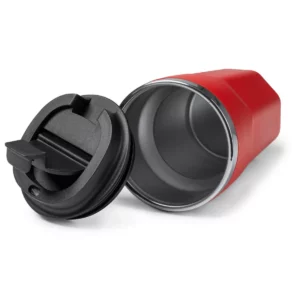Vaso de doble pared Stamina Salmer 1726, rojo, vista del vaso tumbado junto a la tapa