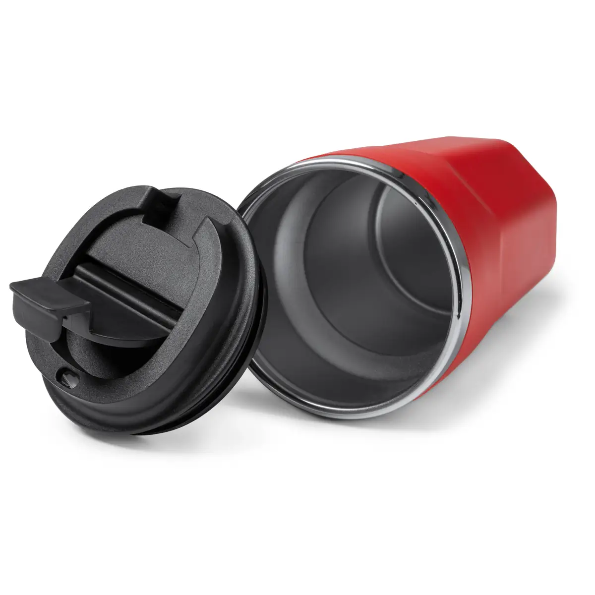 Vaso de doble pared Stamina Salmer 1726 8 Vaso de doble pared Stamina Salmer 1726, rojo, vista del vaso tumbado junto a la tapa