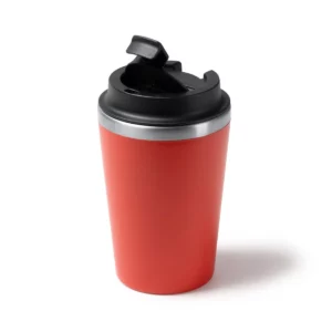 Vaso de doble pared Stamina Horan 1728, rojo, vista del vaso con el tapón individual levantado