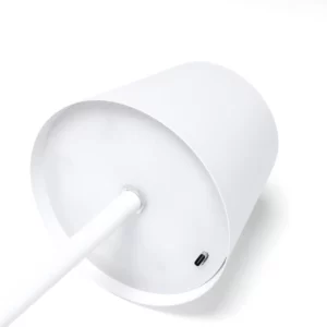Lámpara LED con base de bambú Stamina Barrow 1745, blanco, detalle de la pantalla y la conexión tipo C