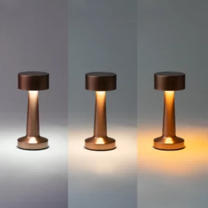 Lámpara LED táctil Stamina Reiki 1746, rosa dorado, vista de los tres modos de iluminación