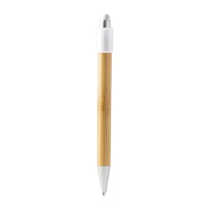 Bolígrafo con spinner Stamina Fayer 1765, bambú con detalles blancos, vista frontal del bolígrafo