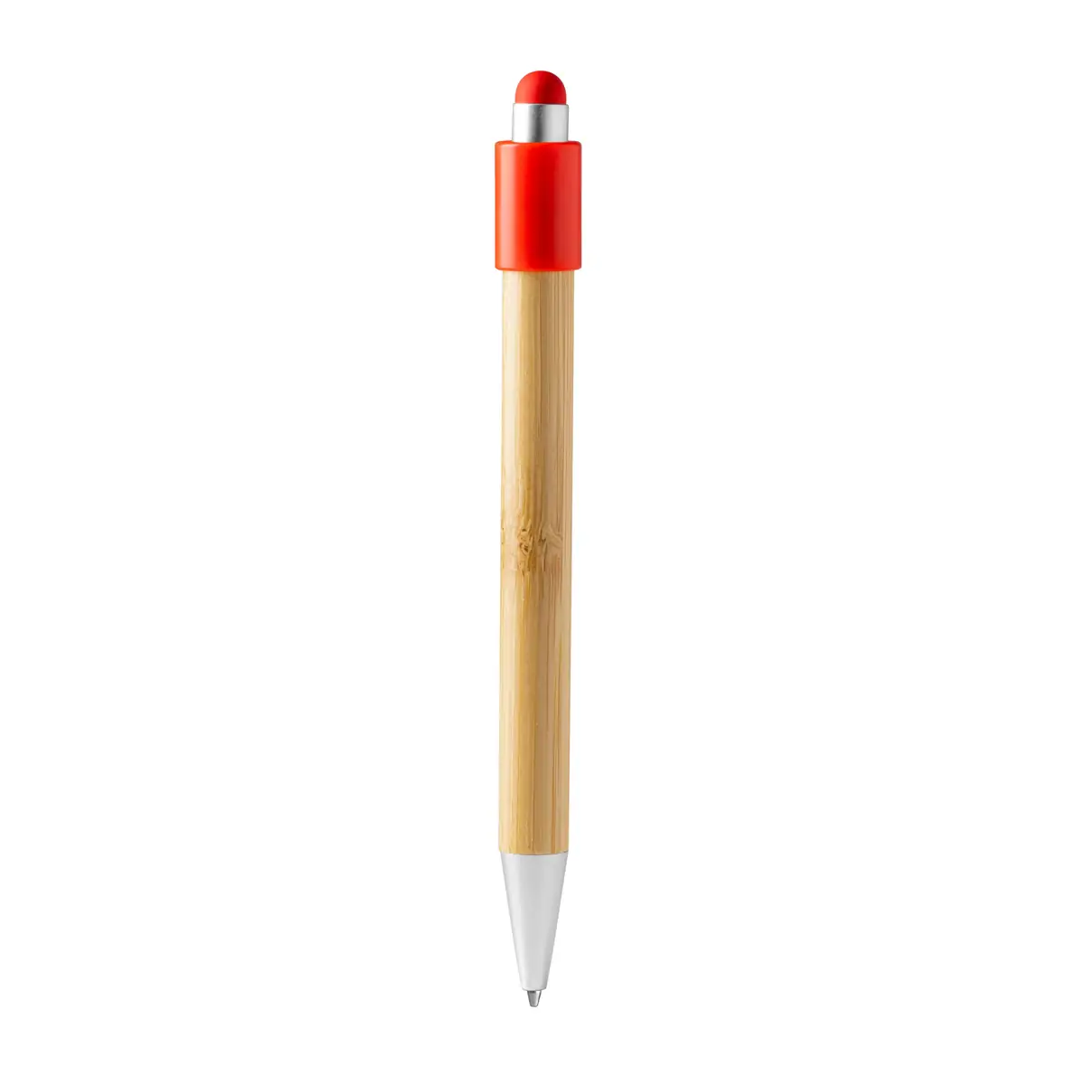 Bolígrafo con spinner Stamina Fayer 1765 2 Bolígrafo con spinner Stamina Fayer 1765, bambú con detalles rojos, vista frontal del bolígrafo