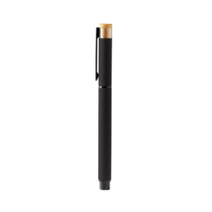 Roller de aluminio reciclado Stamina Lindberg 1767, negro, vista frontal del bolígrafo