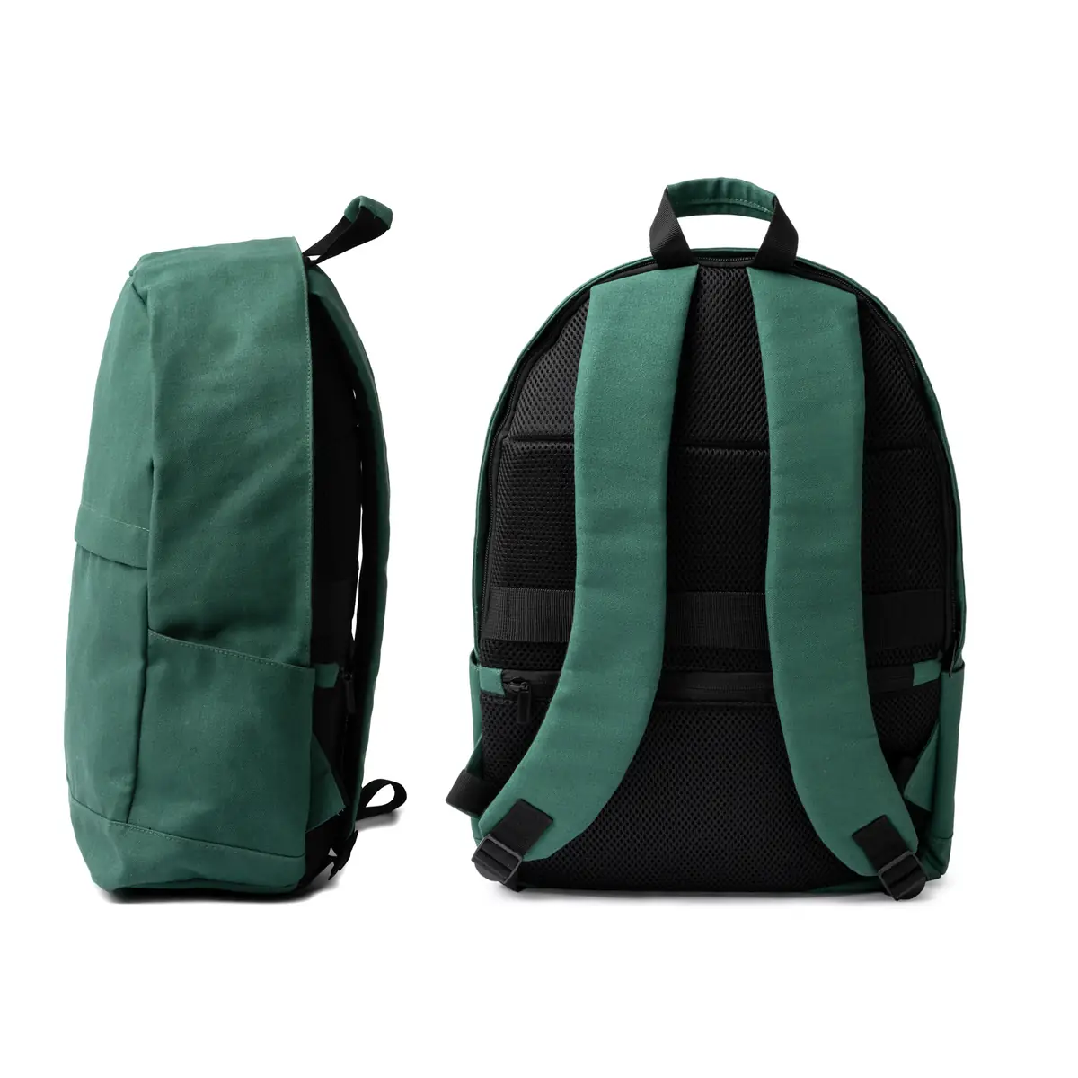 Mochila de algodón reciclado Stamina Sumit 1781 8 Mochila de algodón reciclado Stamina Sumit 1781, verde oscuro, vistas lateral y posterior de la mochila