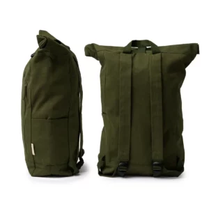 Mochila extensible Stamina Teko 1782, verde oscuro, vistas lateral y posterior de la mochila