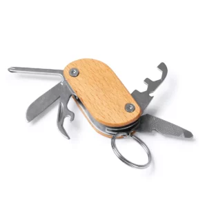 Multiherramienta de madera Stamina Caravel 1795, crudo, detalle de las herramientas desplegadas