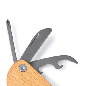 Multiherramienta de madera Stamina Caravel 1795, crudo, detalle de las herramientas desplegadas