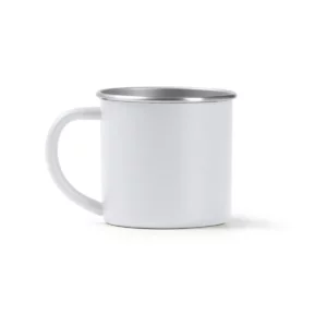 Taza de acero reciclado Stamina Dunas 1798, blanco, vista frontal del producto