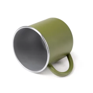 Taza de acero reciclado Stamina Dunas 1798, verde oscuro, vista de la taza tumbada con el interior visible