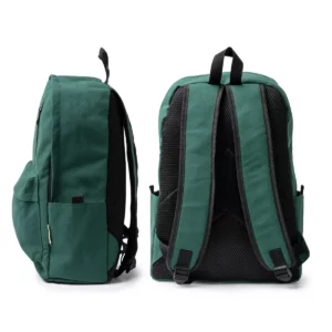 Mochila de algodón reciclado Stamina Hudson 1807, verde oscuro, vistas lateral y posterior de la mochila