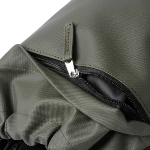 Mochila de cuerdas Stamina Empire 1808, verde oscuro, detalle del bolsillo frontal con cremallera