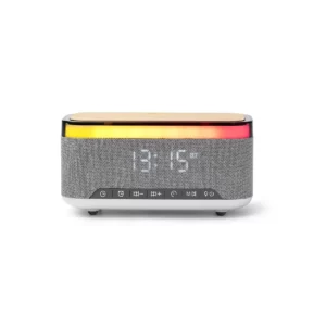 Altavoz despertador Stamina Mornix 1845, gris vigoré, reloj e iluminación en funcionamiento