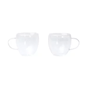 Set 2 tazas con posavasos Stamina Robus 1849, transparente, vista de las dos tazas sin los posavasos
