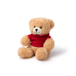 Pack de 10 peluches Stamina Jazz 1853, sudadera en rojo, vista del peluche con sudadera roja en perspectiva