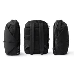 Mochila de viaje Stamina Dakota 1866, negro, vistas lateral y posterior de la mochila