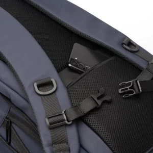 Mochila extensible Stamina Oregon 1883, marino, detalle de las correas y hebillas
