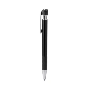 Bolígrafo de aluminio reciclado Stamina Blomy 1893, negro, vista frontal del bolígrafo