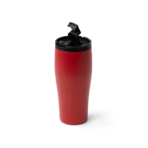 Vaso térmico Stamina Seward 1895, rojo, vista del vaso con la abertura de la tapa levantada