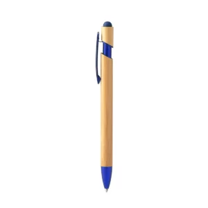 Bolígrafo puntero de bambú Stamina Vilon 1898, bambú con detalles azules, vista frontal del bolígrafo