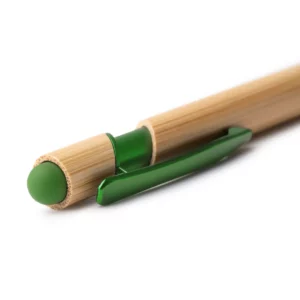 Bolígrafo puntero de bambú Stamina Vilon 1898, bambú con detalles verdes, detalle del pulsador de bambú, el clip y el puntero