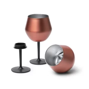 Vaso convertible en copa Stamina Frades 1908, rosa dorado, vista conjunta del recipiente como copa y vaso con el soporte separado