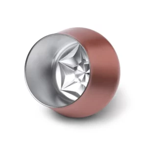 Vaso convertible en copa Stamina Frades 1908, rosa dorado, detalle de la base del recipiente con el soporte retirado