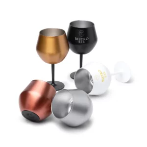 Vaso convertible en copa Stamina Frades 1908, vista conjunta de los cinco colores con ejemplos de personalización