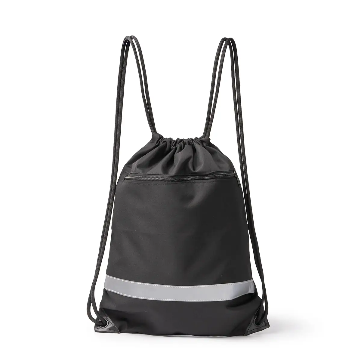 Pack 10 mochilas de RPET Stamina Lucio 1990 8 Mochila de cuerdas Stamina Lucio 1990, negro, vista de la mochila con los cordones extendidos