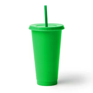 Pack de 10 vasos con pajita Stamina Baky 1995, verde helecho, vista frontal del producto