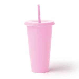 Pack de 10 vasos con pajita Stamina Baky 1995, rosa, vista frontal del producto
