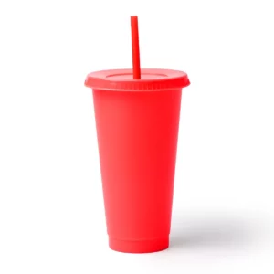 Pack de 10 vasos con pajita Stamina Baky 1995, rojo, vista frontal del producto