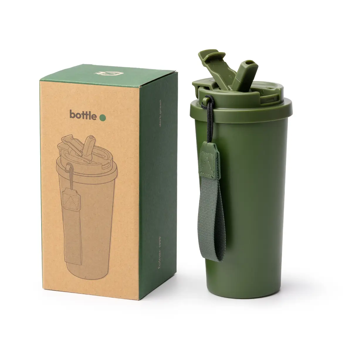 Vaso térmico Stamina Folner 1999 11 Vaso térmico Stamina Folner 1999, verde oscuro, vista del vaso junto a su caja de diseño