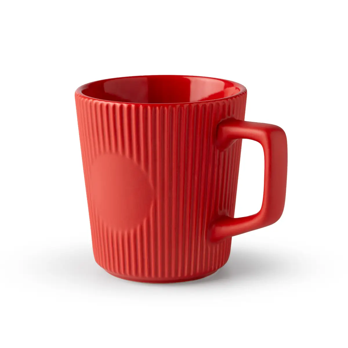 Taza de cerámica mate Stamina Buks 2000 6 Taza de cerámica mate Stamina Buks 2000, rojo, vista de la taza en perspectiva con la zona circular de marcaje visible