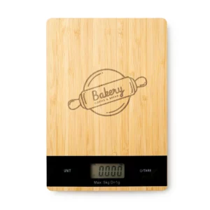 Báscula digital de cocina Stamina Rabil 3028, crudo, vista frontal de la báscula con ejemplo de marcaje