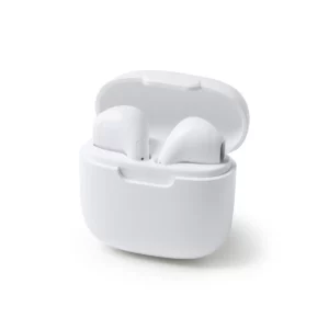 Auriculares con estuche Stamina Costen 3037, blanco, vista de tres cuartos del estuche abierto
