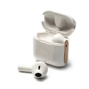 Auriculares con estuche Stamina Kuasi 3041, crudo, vista del estuche abierto y los auriculares