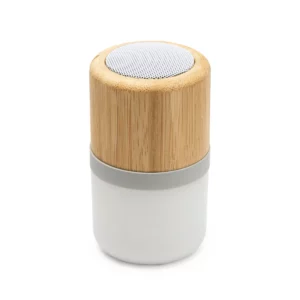 Altavoz con luz LED Stamina Ozcan 3195, bambú, vista de tres cuartos